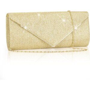 Women Gold Larcenciel Sparkel Envelope Clutch Detachable Chain with Evening bag